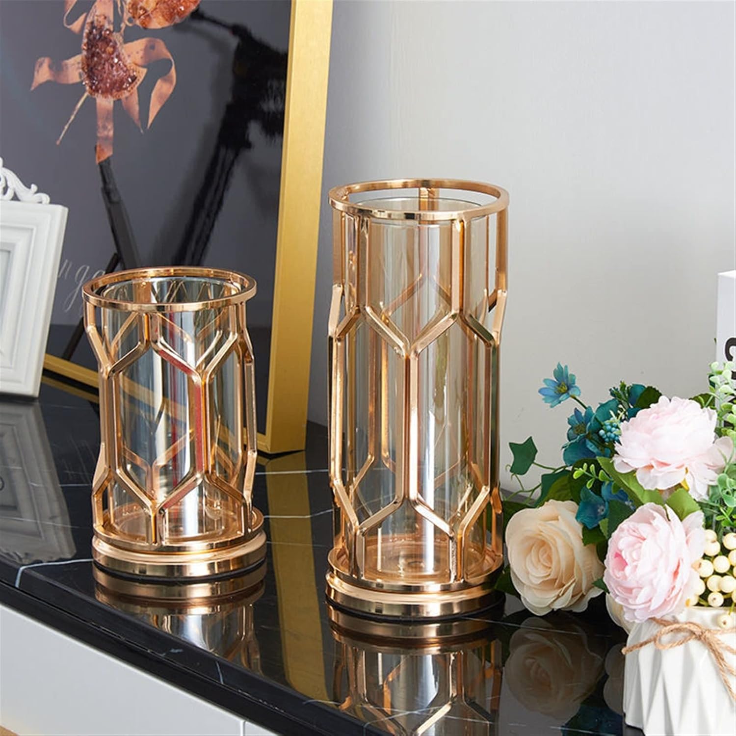 花瓶 高級ゴールデン花瓶金属ガラス花瓶ミニマリズムスタイルモダンな