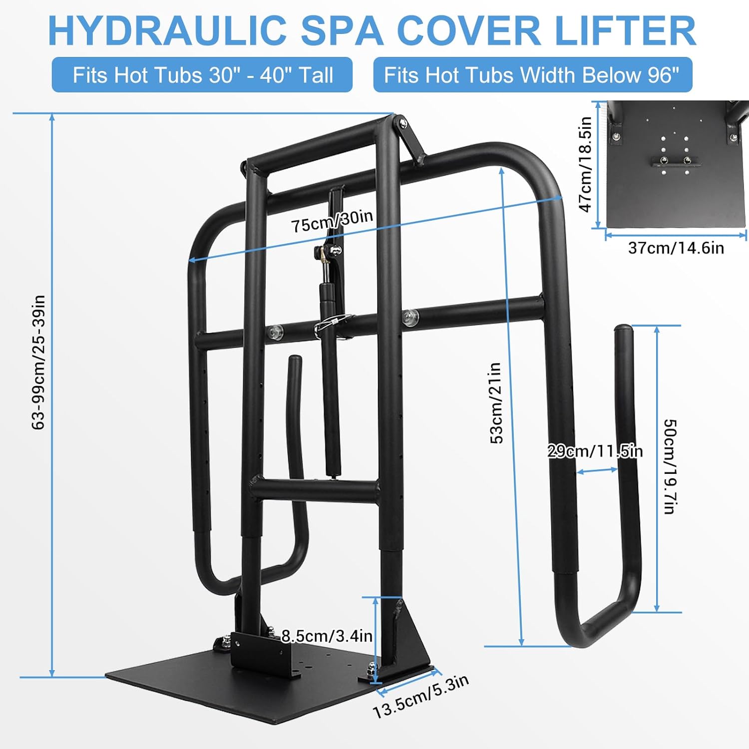 Hot Tub Cover Lift, Aluminum Spa Cover Lift, Spa Cover Lifter for Hot Tub Fit Most Spa Hot Tubs Hydraulic Assist Removal System