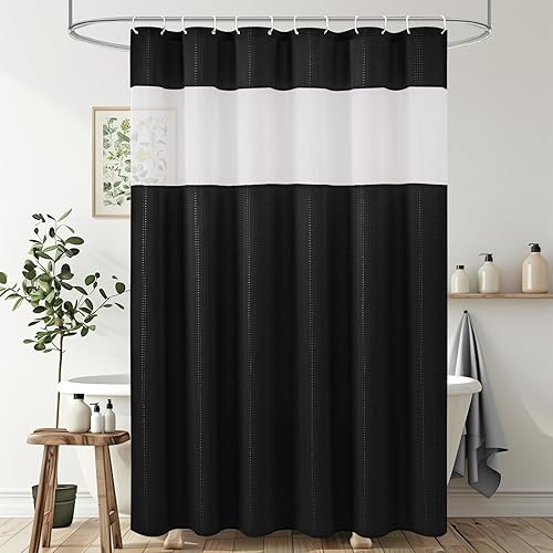 UFRIDAY Cortina de ducha de tejido gofre, 72 x 72 pulgadas, cortina de baño estilo hotel con ventana de malla, cortina de ducha de tela gruesa