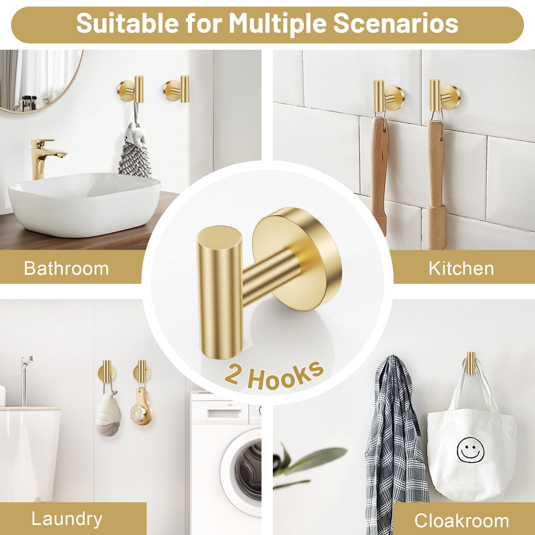 Brushed Gold Bathroom Hardware Set - Toilet Paper Holder & More -4