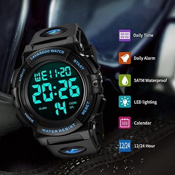 L LAVAREDO Mens Digital Watch Sports Military Watches Waterproof Outdoor Chronograph Wrist Watches for Men with LED Back Ligh/Alarm/Date