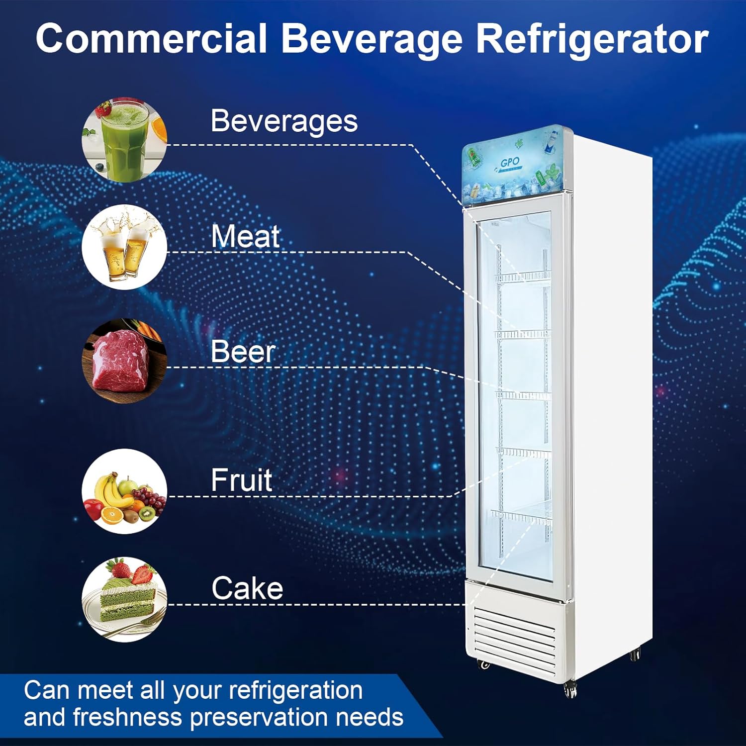 Beverage Refrigerator, 5.5 cuft Slim Upright Commercial Display Cooler with LED Lighting&U shape canopy&Glass Door Merchandiser Cooler, ETL, for Apartment, Shop, Restaurant