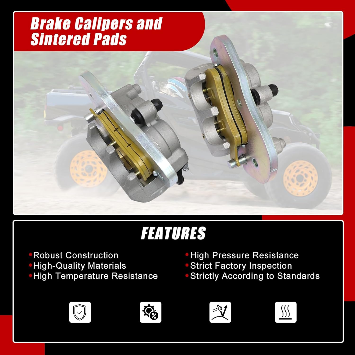 SecosAutoparts Front Brake Calipers and Sintered Pads Compatible with Can Am Maverick 2017-2022 Defender 2016-2022 Commander 2021 2022# 705601463 705601462 705601888 705601887