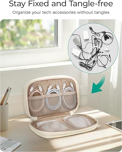 Miniatura 3 de BAGSMART Organizador de artículos electrónicos, estuche de viaje, organizador de cables para mujer, bolsa de cables de viaje (beige)