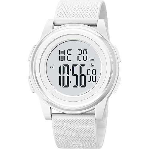 Digital Watches Mens Womens Large Digital Big Simple Ultra-Thin Minimalist Sports Waterproof with Rubber Strap Wrist Watch for Womens Mens White Watch