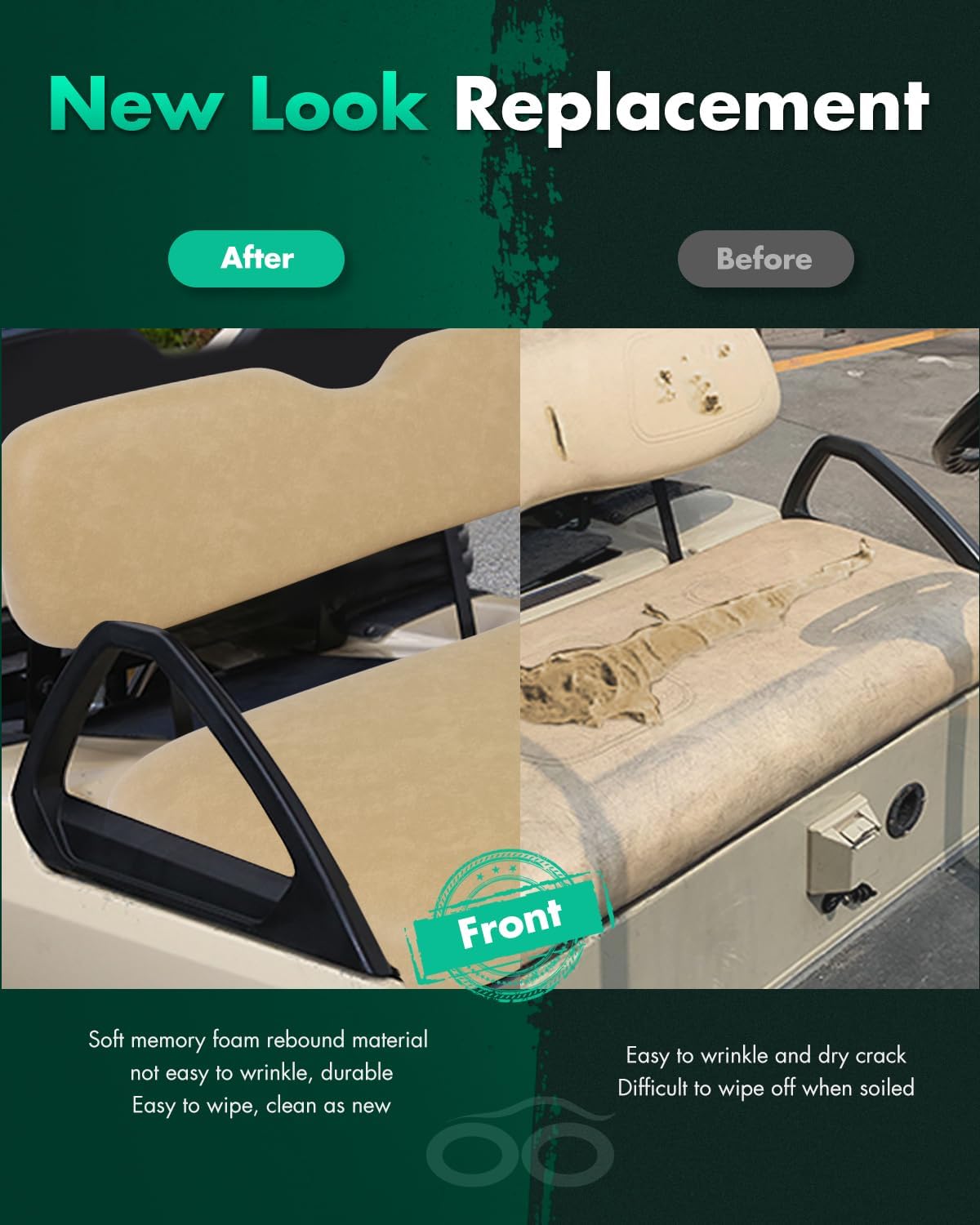 SCITOO Front Seat Bottomt Assembly for EZGO RXV 2008-up Golf Cart, Factory Style Replacement Cushions, Tan