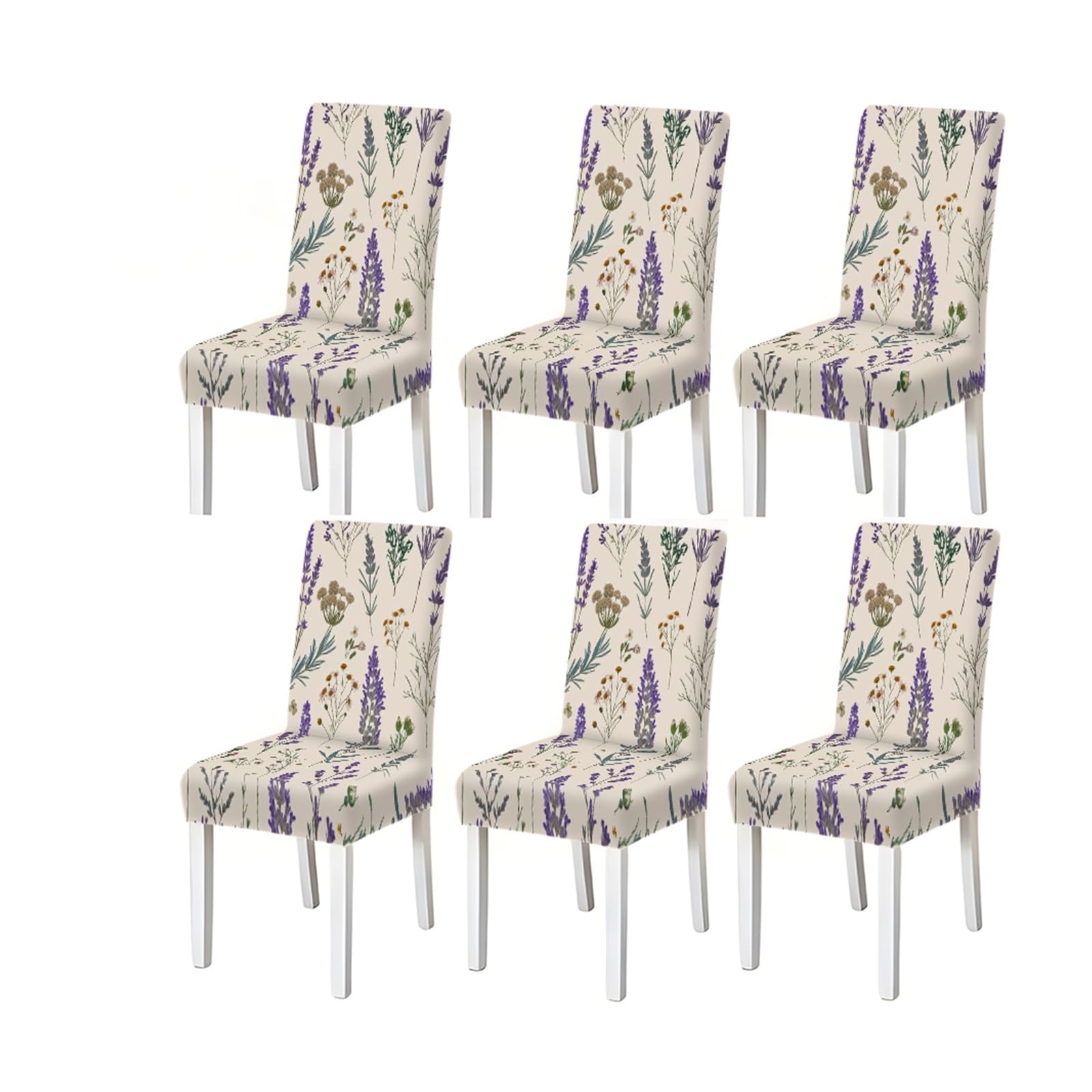 KXUAUV Watercolor Lavender Wildflower Botanical Print Stretch Dining Chair Covers, For Home Kitchen Dining Room Party, 2/4/6 PCS Seat Protectors for Restaurant Hotel Party(6PCSChair cover)