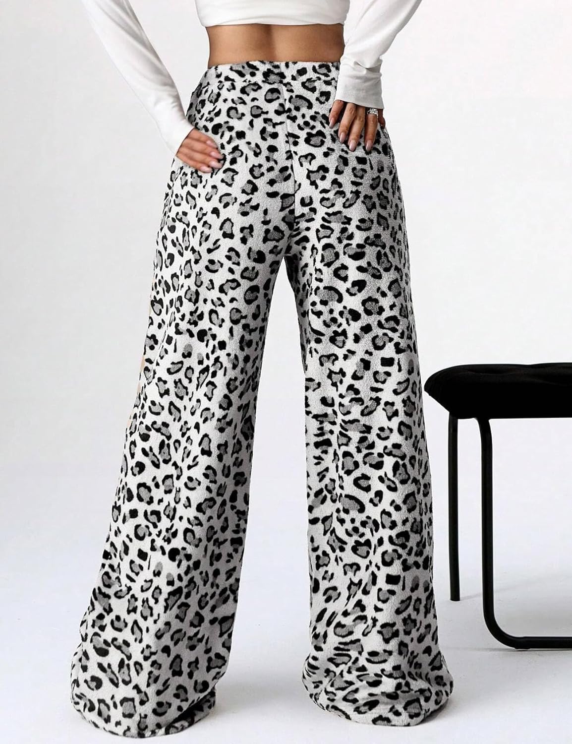 Wyeysyt Women Fuzzy Pajama Pants Plush Elastic Waist Wide Leg Leopard Pants Pj Bottoms Lounge Fluffy Pants - Image 7