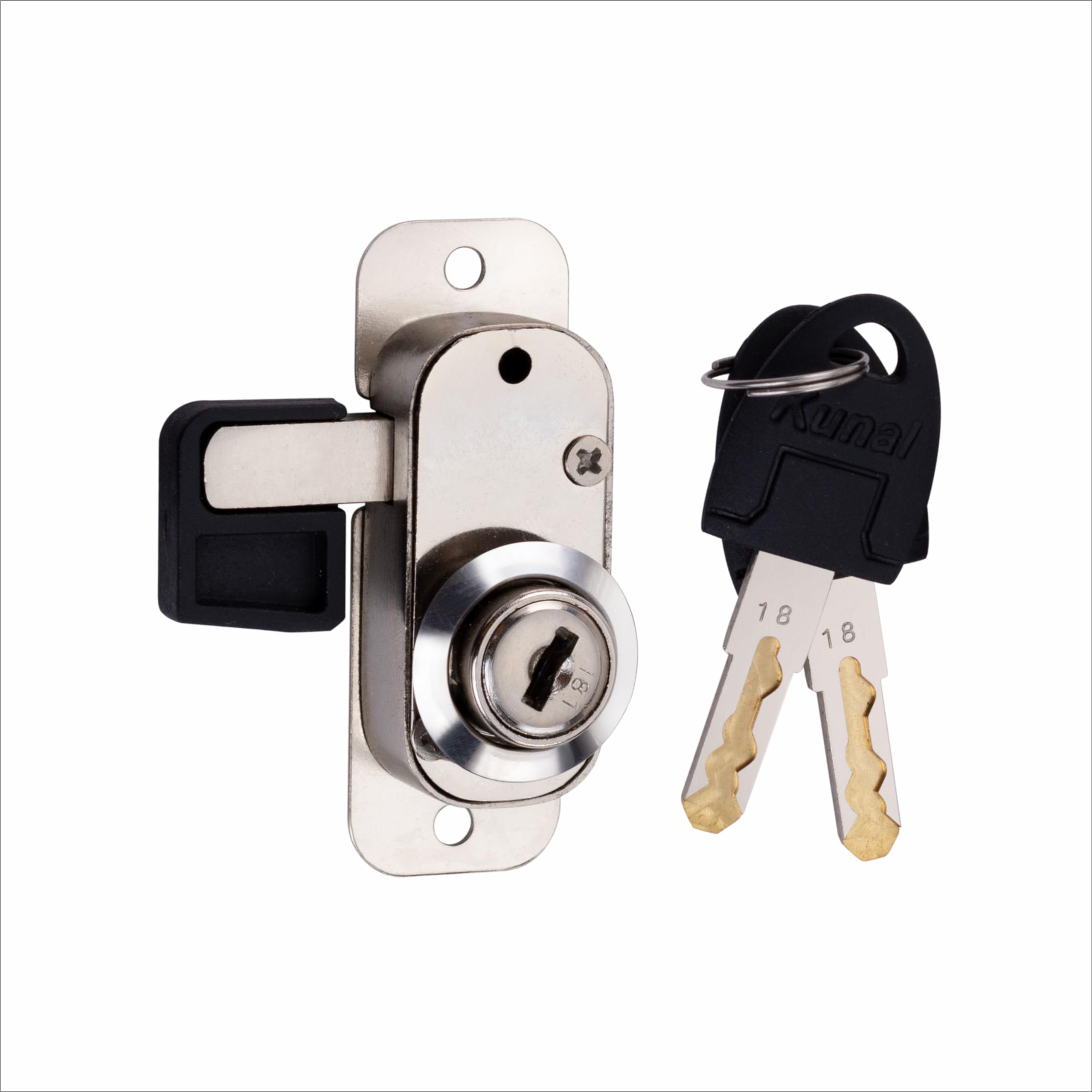 Kunal Profile25 Wave Sliding Cupboard Lock 2 Brass Wave Key Chrome Finish Material Stainless Steel Size 25mm(1-Pcs)-image-1