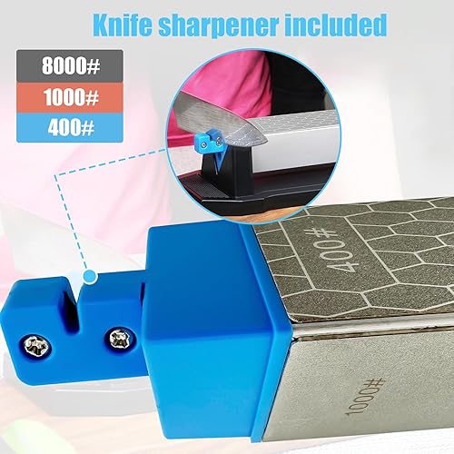 Miniatura 3 de Eewudwok Piedra de afilar cuchillos de diamante, 3 lados de grano premium 40010008000 kit de piedra de afilar con base antideslizante para afilar