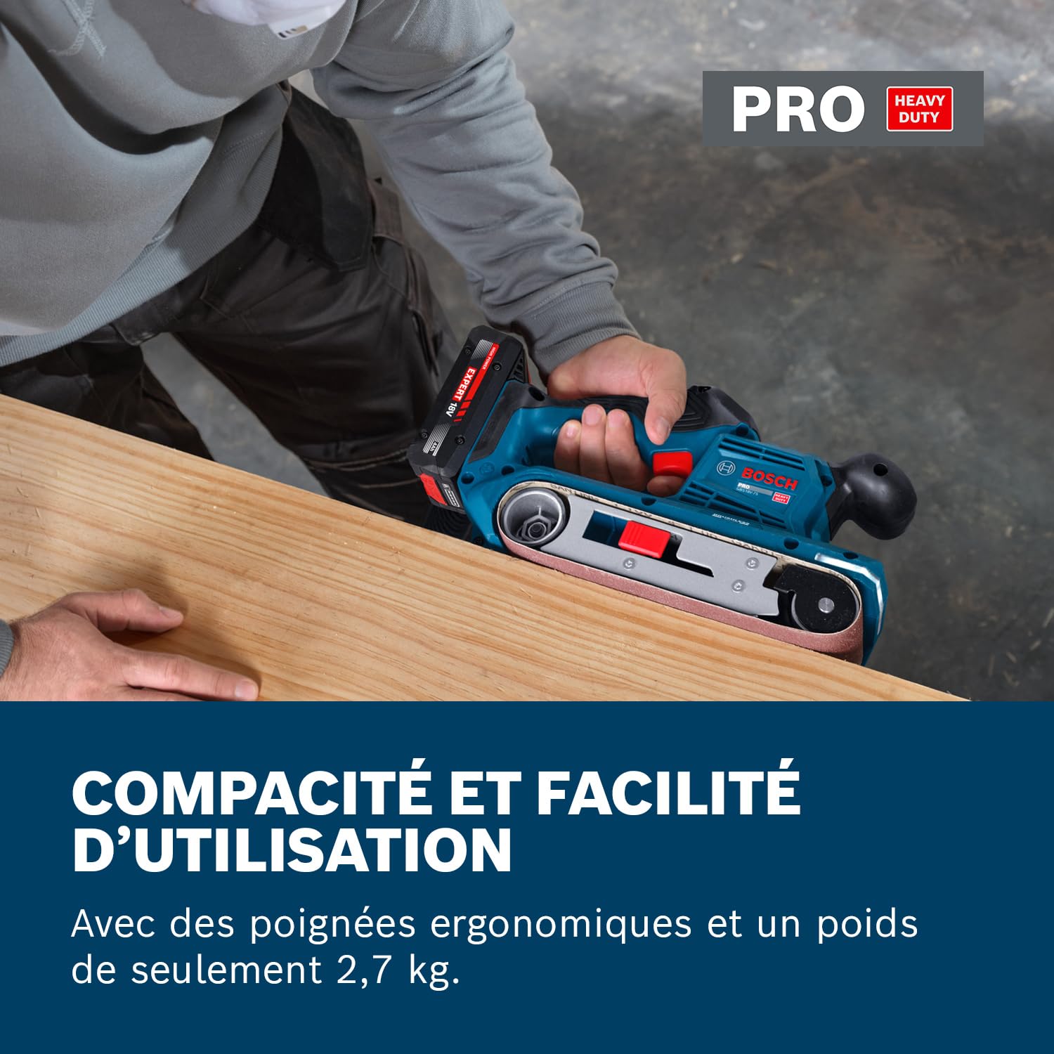 Bosch PRO 18V System Ponceuse à bande sans-fil GBS18V-75 (avec bande abrasive à grain 80, sac à poussières)