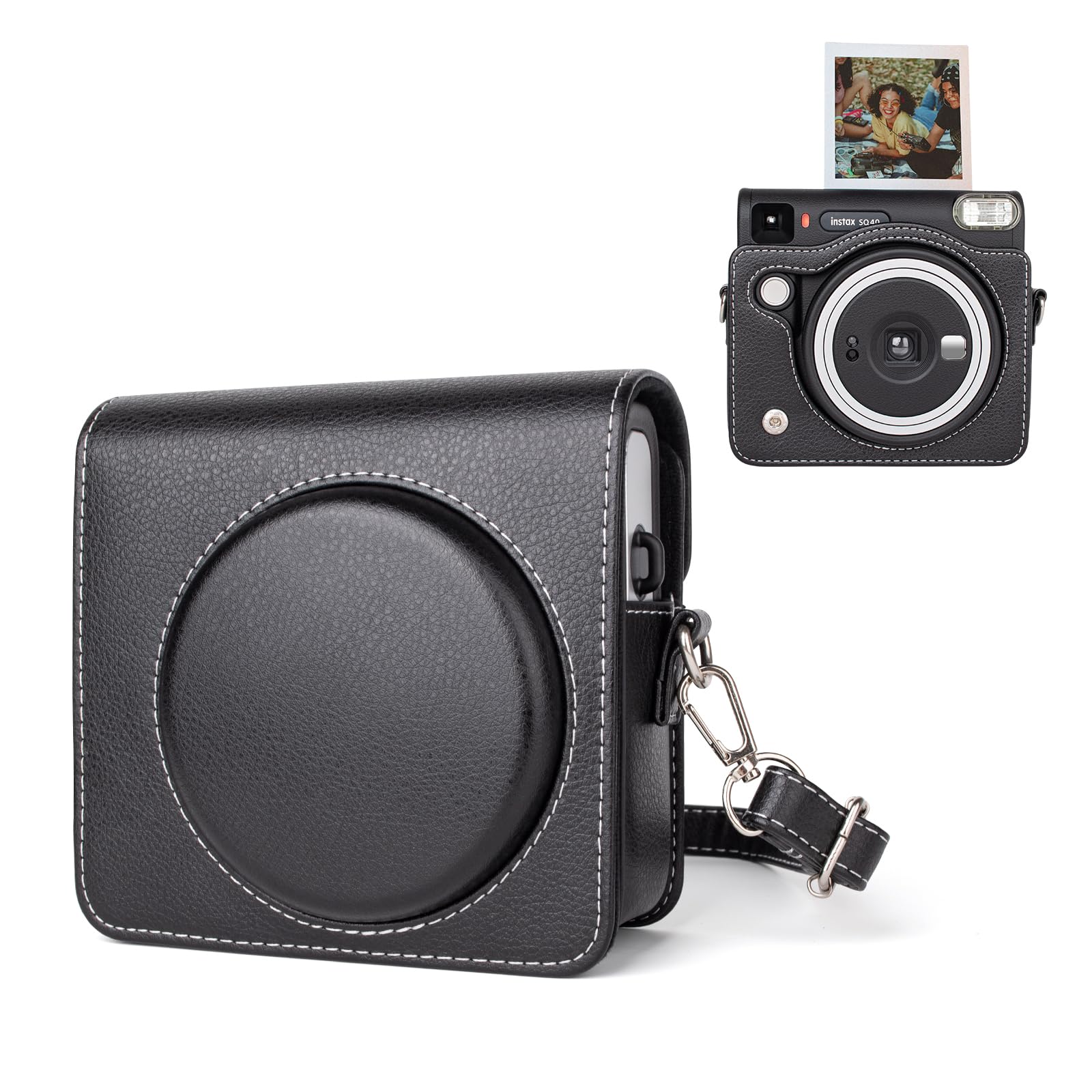 HIYQIN Protective Case for Instax Square SQ40 Instant Camera - Vintage PU Leather Bag for Instax SQ40 Camera with Adjustable Shoulder Strap - Black