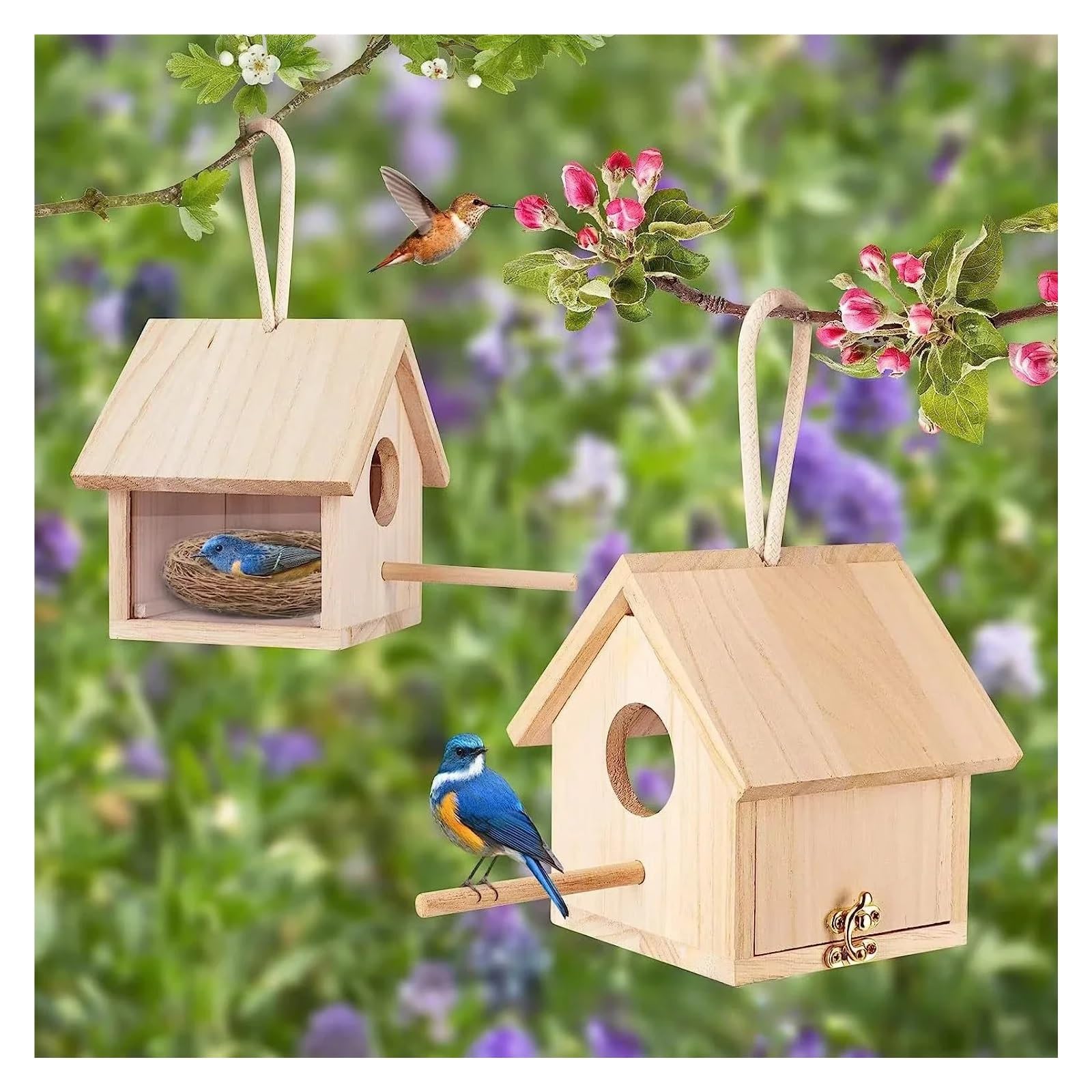 Cassetta nido per uccelli in legno Casette for uccelli for spazio esterno con palo in legno Casetta for for esterni Pensile da giardino Patio Decorativa for passero colibrì