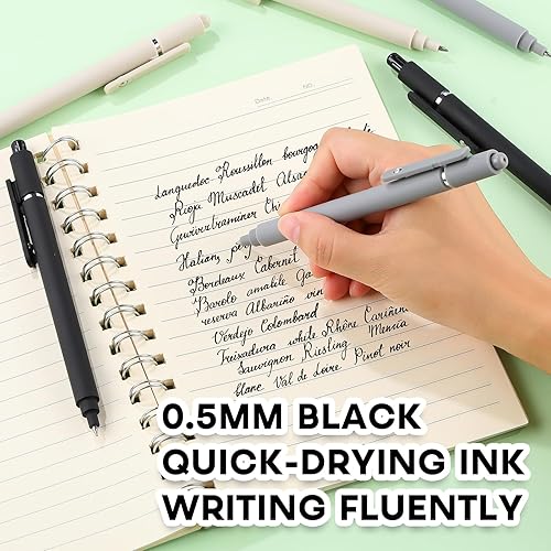 Miniatura 3 de RIANCY Bolígrafos de gel de 0.5mm de tinta negra, estético, beige, negro, gris, blanco, punta fina, escritura suave, bonitos, lindos, elegantes,