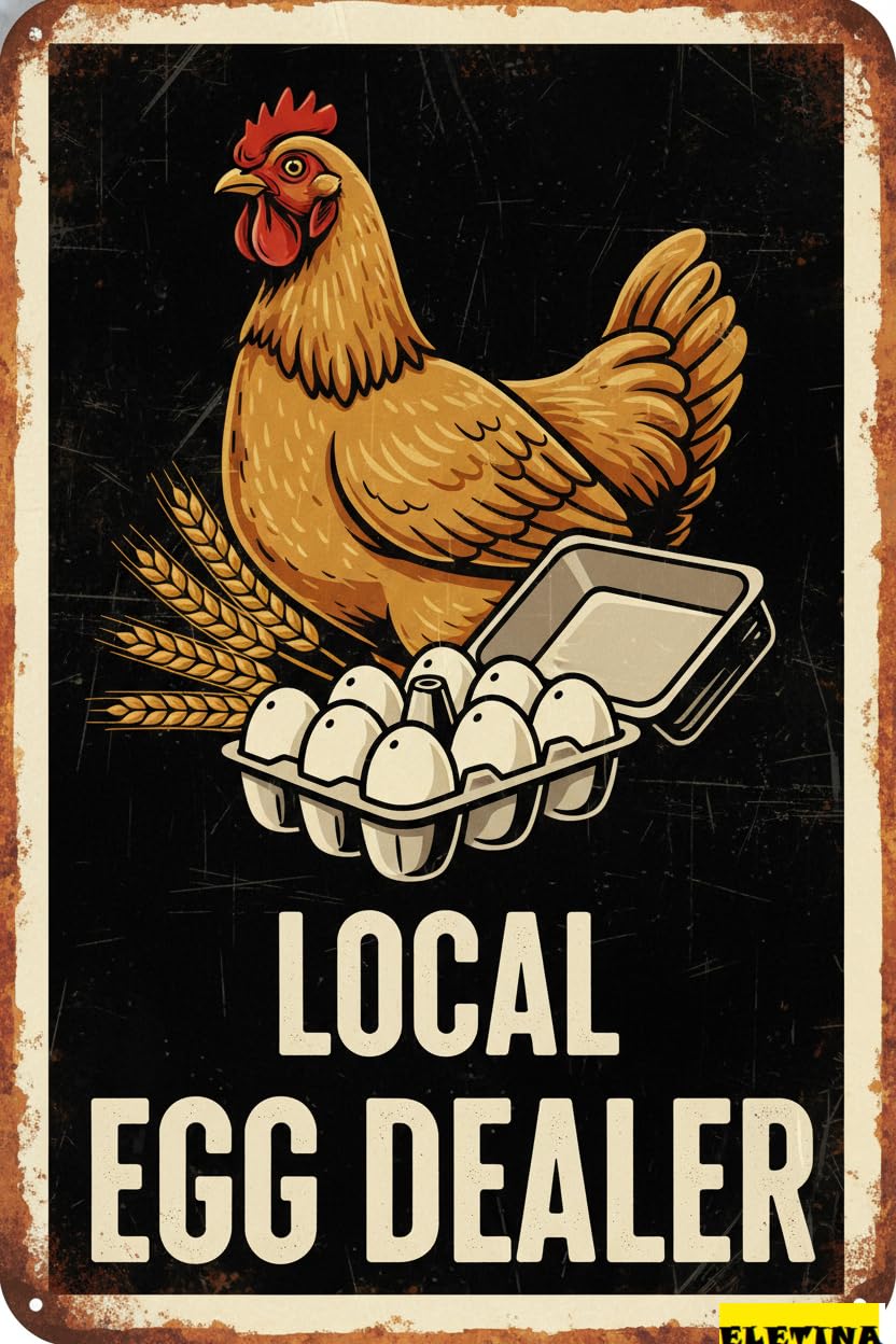 Local Egg Dealer Farmhouse Tin Sign, 8x12 Inch Kitchen Decor