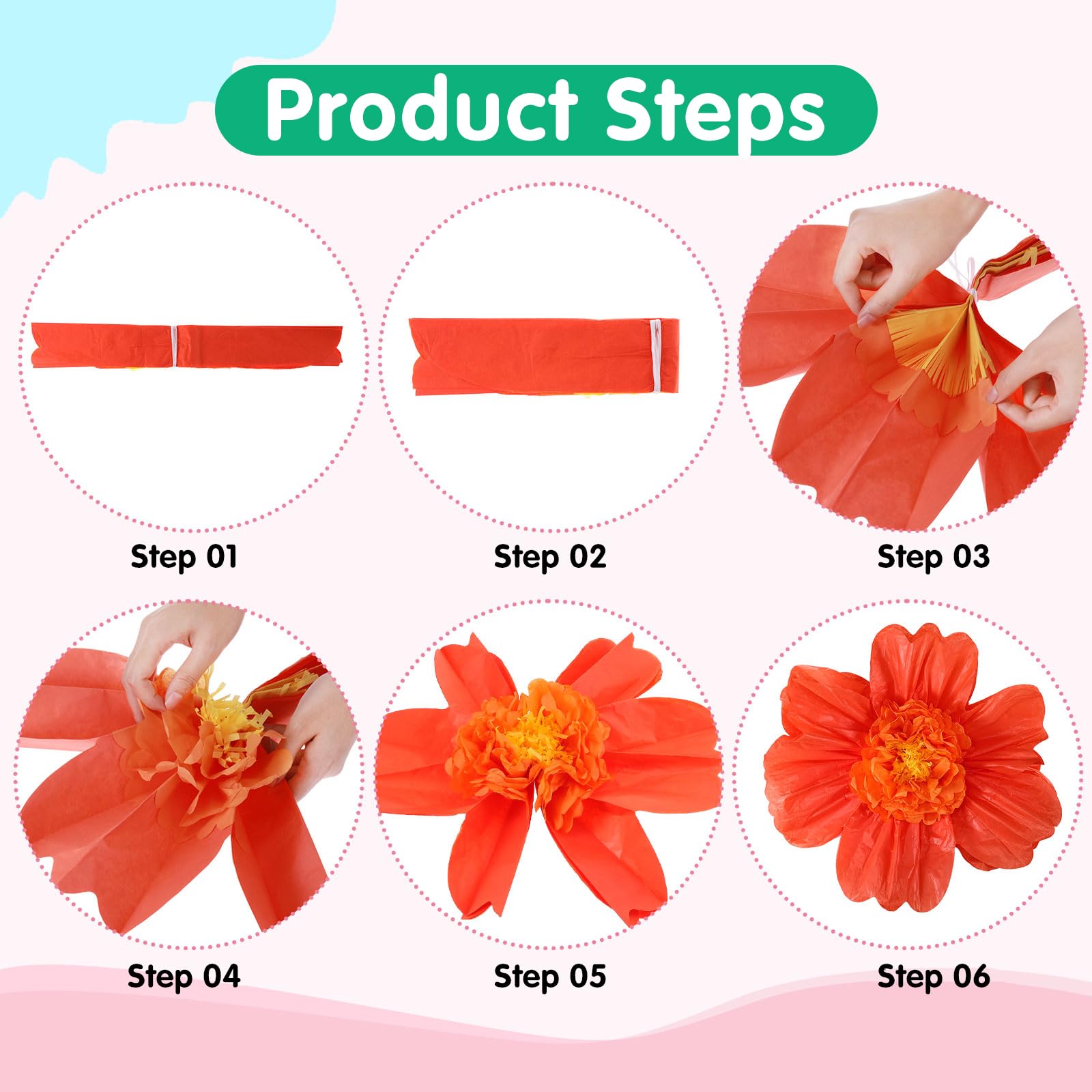 Crowye 12 flores de papel de seda coloridas grandes y hojas tropicales, flores de papel gigantes de 20 pulgadas, hojas tropicales para fiesta temática de la selva, boda, arco, fiesta mexicana,