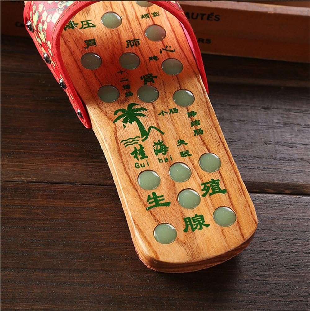 Reflexology Foot Massager Slipper Acupuncture Massage Sandals with Natural Stones Acupoint Massage Shiatsu for Foot Pain Relief Suit for Men and Women (M) 37 Red Plum