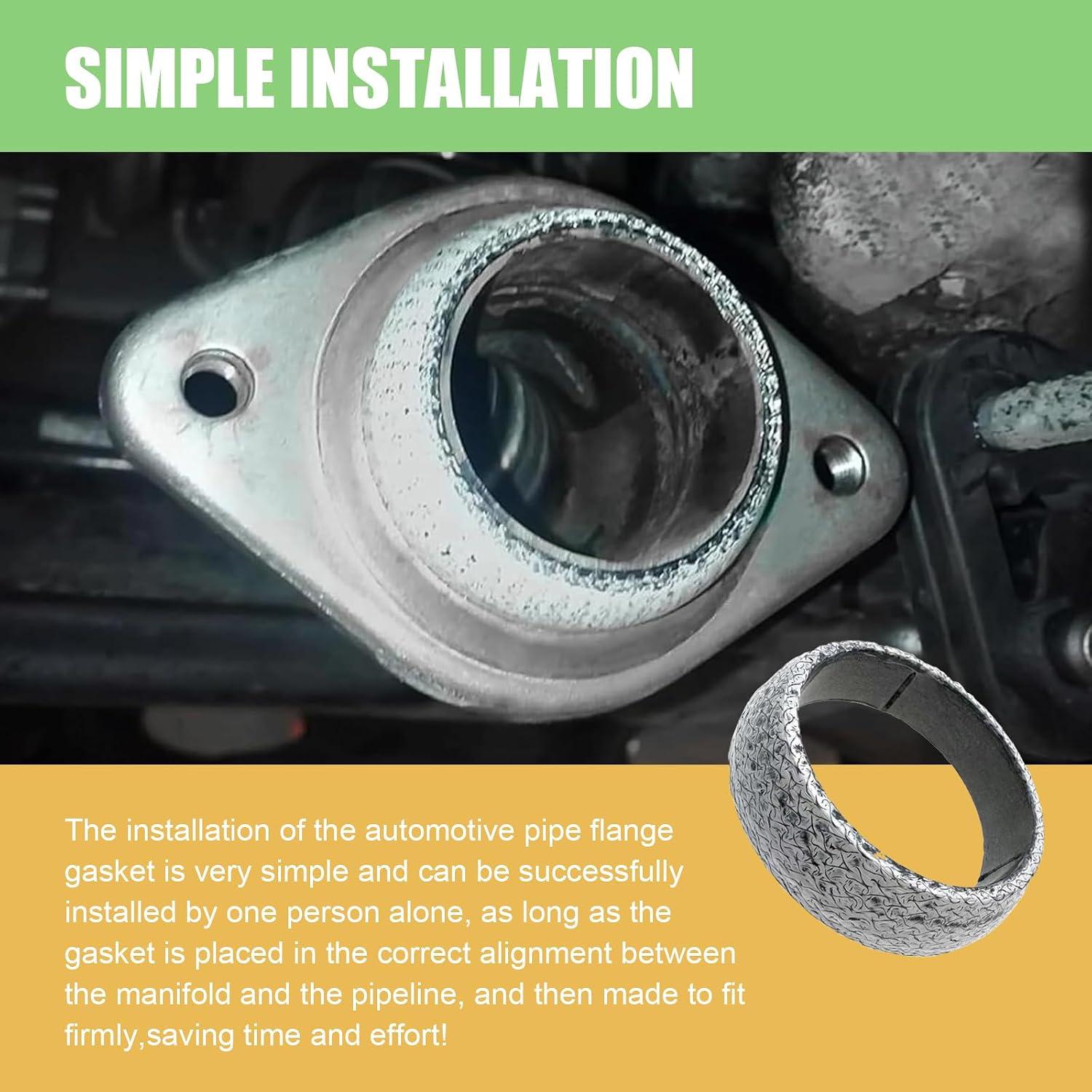 2PCS Car Exhaust Gasket, ID 65mm Leakproof Ring Donut Exhaust Pipe Seal, High-temperature Resistant Vehicle Manifold Muffler Gasket, Universal for Most Cars, Trucks, SUVs (Silver)