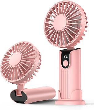 Warmco K38 Ekranlı 4 Kademeli El Vantilatörü 2400mAh Şarjlı Taşınabilir Katlanabilir Standlı Boyun Askılı Soğutucu Fan Pembe