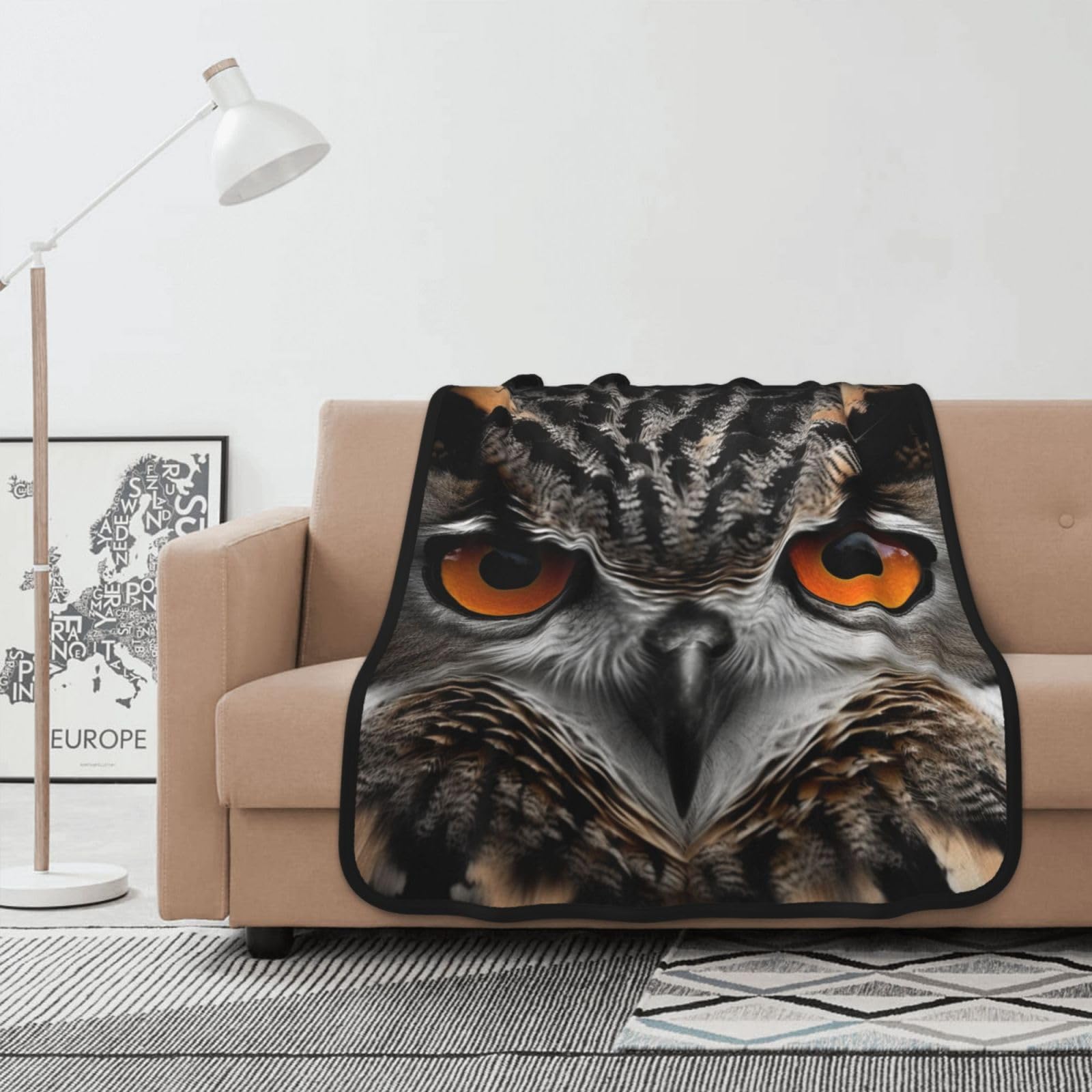 Couverture yeux de hibou en flanelle 127x100 plaid polaire pour lit