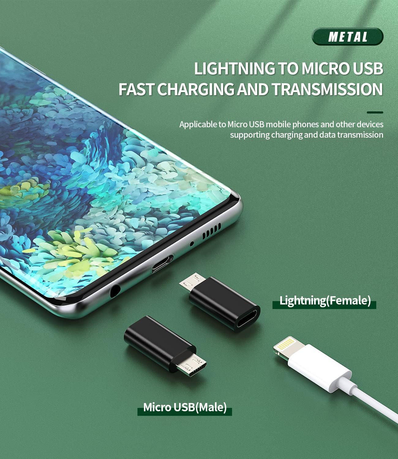 Lightning Female to Micro USB Male Converter(3Pack)Charger Cable Port for Galaxy S6 S7 Edge Nexus 5 LG Android MP3 Tablet Power Adapter Charging Data Sync for Iphone 11Pro 7 8 Plus X Ipad Cord