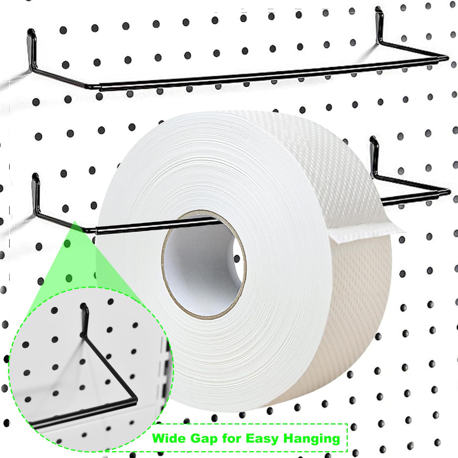 AccEncyc Paquete de 4 ganchos para toallas de papel, toallas de cocina, calcomanías, cintas, gran organizador de tablero de clavijas, accesorios para taller, garaje, cocina