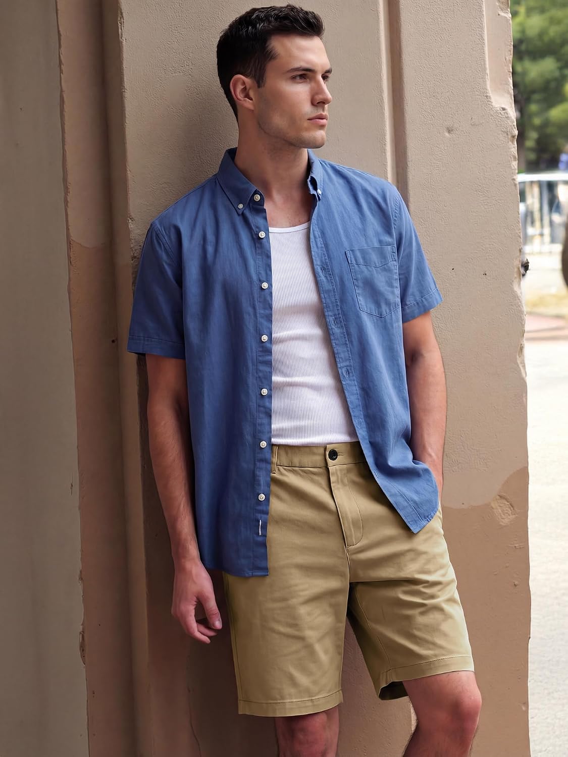 Dokotoo Men Men's Classic-Fit 7" Chino Short Summer Stretch Waist Cotton Twill Casual Dress Shorts with Pockets