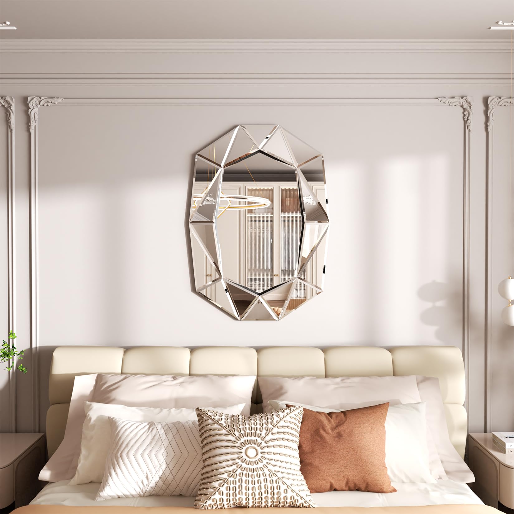 Espejo Pared Grande de Decoracion: Espejo Irregular Moderno Elegante Artístico para Recibidor Salon Entrada Comedor Baño (Plateado)