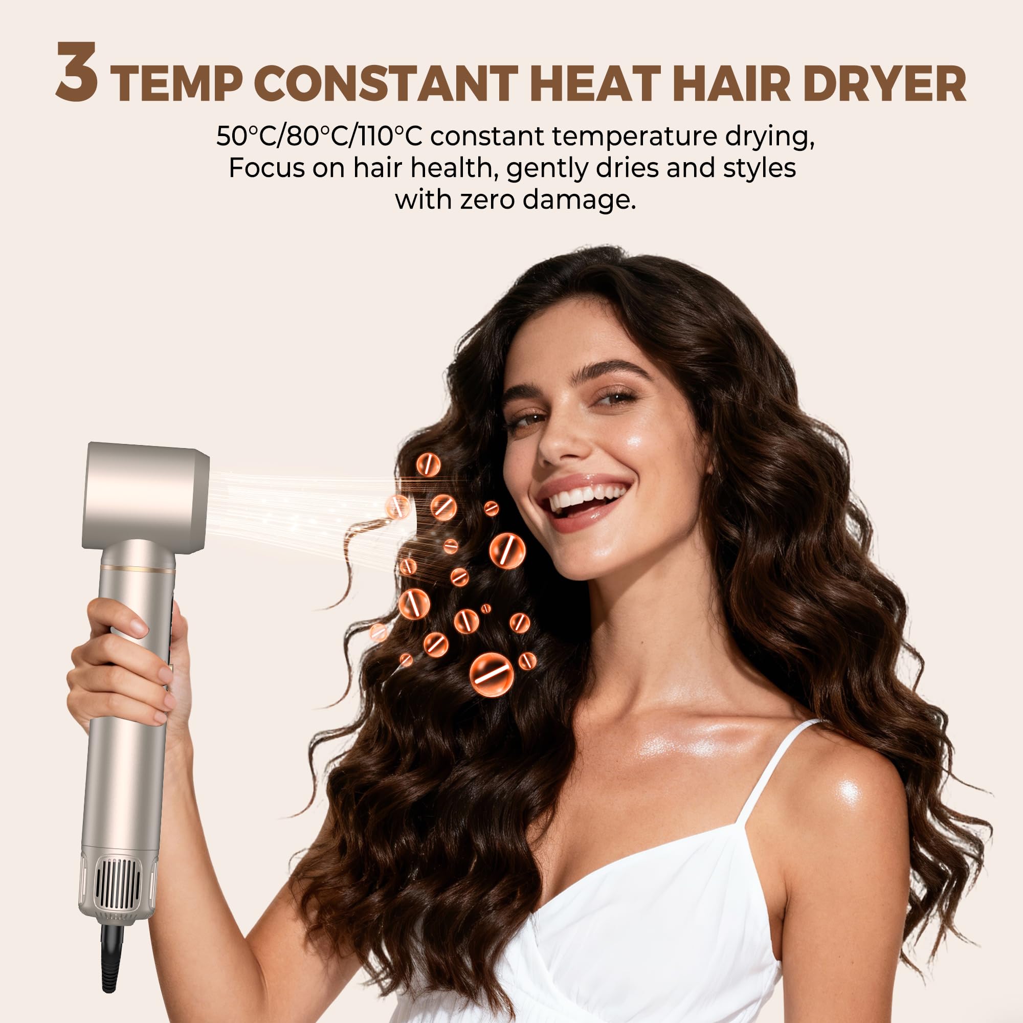 UKLISS Seche Cheveux 6 en 1 Hair Styler avec LCD-Display | Brosse Soufflante Brushing Hairstyler Boucleur a Cheveux Hair Dryer Airbrush Brosse Lissante | Cadeaux pour Femmes Styling - Gold