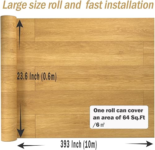 Miniatura 97 de Oxdigi Rollo de vinilo autoadhesivo para suelos de 24 x 393 pulgadas / 64 pies cuadrados, tablones de vinilo autoadhesivos para suelos de madera