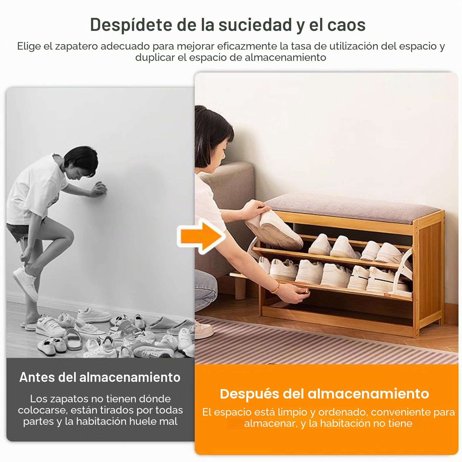 Banco de Almacenamiento de Entrada con Zapatero con Asiento Acolchado, gabinete Organizador de Zapatos de Madera de 2 Niveles para Armario, Entrada, Pasillo, Dormitorio
