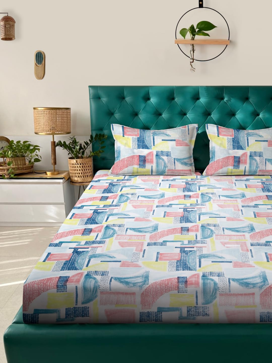 ROSARAHOME Microfiber Blue Abstract 180 TC 1 Queen Bedsheet with 2 Pillow Covers(254X212 cm)-image-5