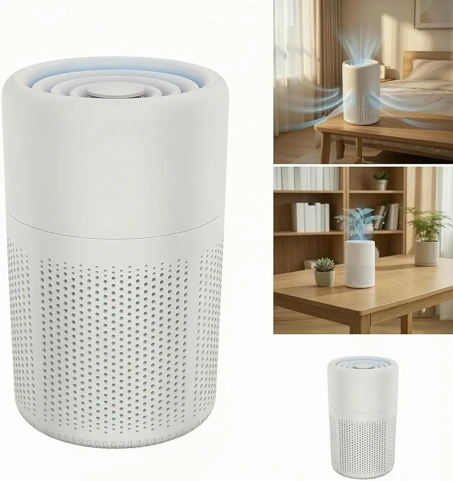Purificador de ar HEPA silencioso para quarto com pia de aromaterapia e filtro H13 3 em 1 entrada de ar de 360 graus USB limpador de mesa para pelos de animais de estimação, fumaça e poeira