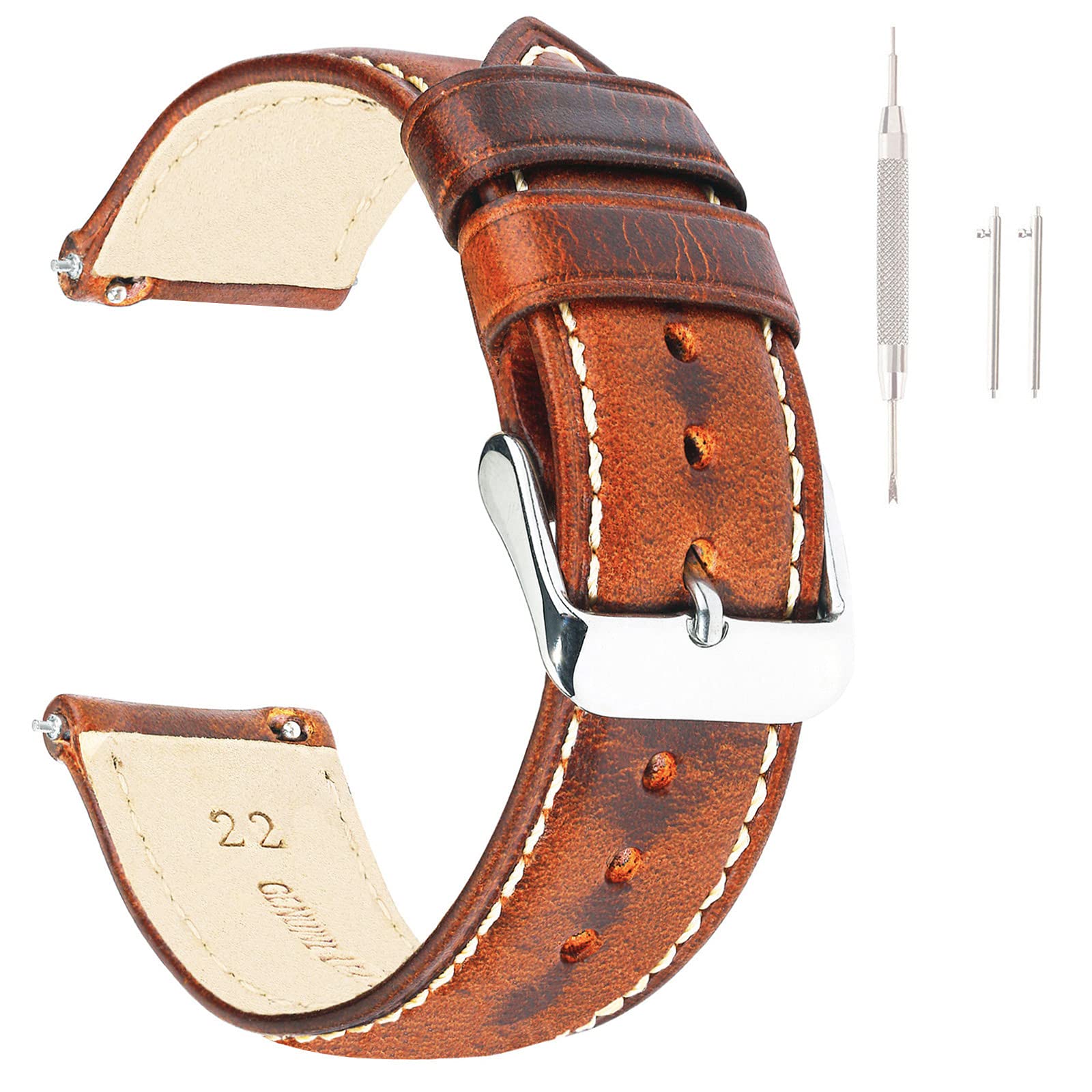 EACHE Quick Release Genuine Leather Watch Band 22mm for Men Women Retro Leather Watch Strap Watchband Light Brown Silver Buckle (B08NZH6SMQ) Amazon Price History, Amazon Price Tracker