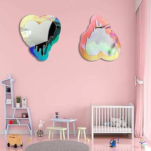 Miniatura 3 de Espejo de acrílico ondulado irregular, arco iris, espejo retro estético amorfo para dormitorio, sala de estar, baño y entrada, estilo flor, 12.6 x