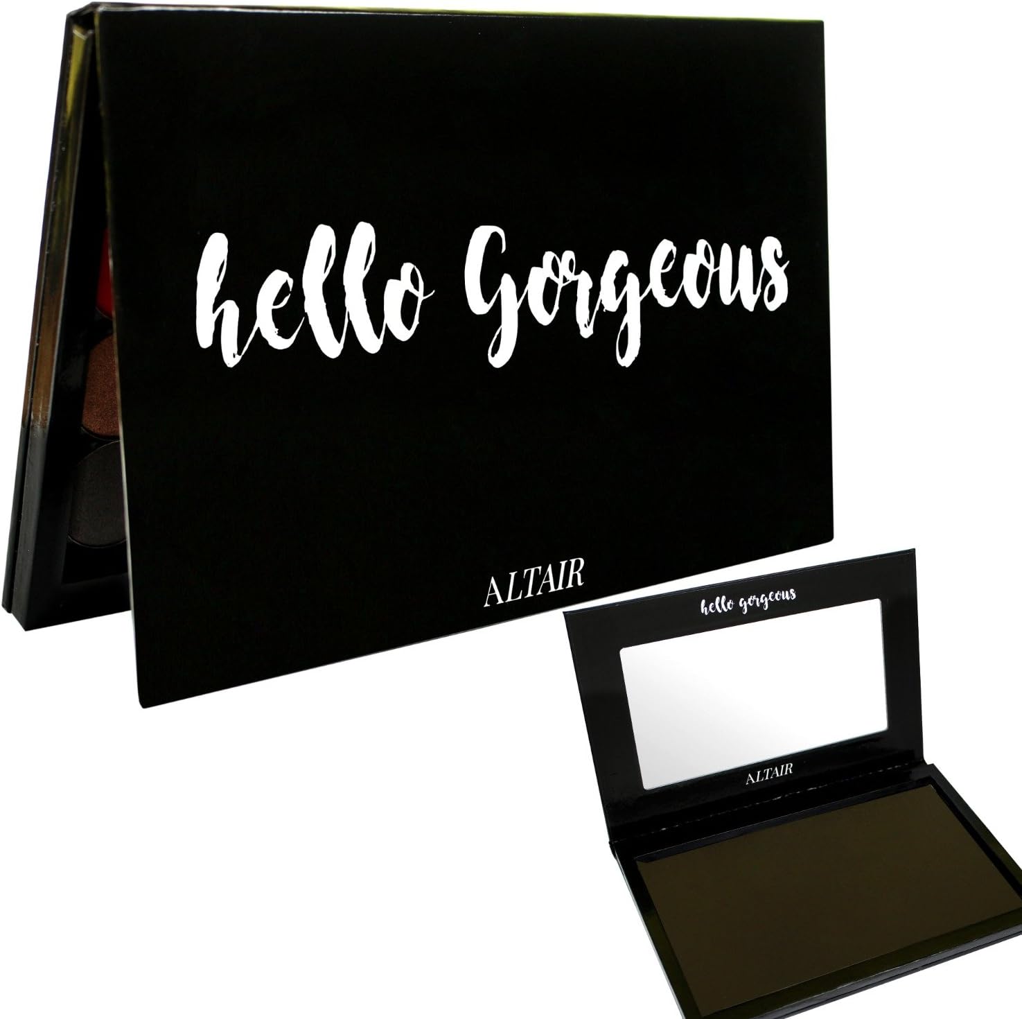 Depotting Large Empty Magnetic Makeup Palette with 10 pcs Magnetic Stickers. Hello Gorgeous Empty Black Depot Palette for Eyeshadows, Blush, Bronzer, Highlighter by Altair Beauty.