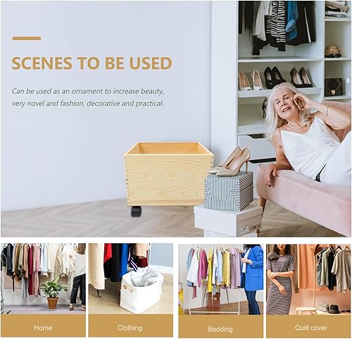 Miniatura 6 de Cabilock Cesta de ropa sucia Caja de madera con ruedas Almacenamiento de juguetes: Caja de madera decorativa para organización de almacenamiento