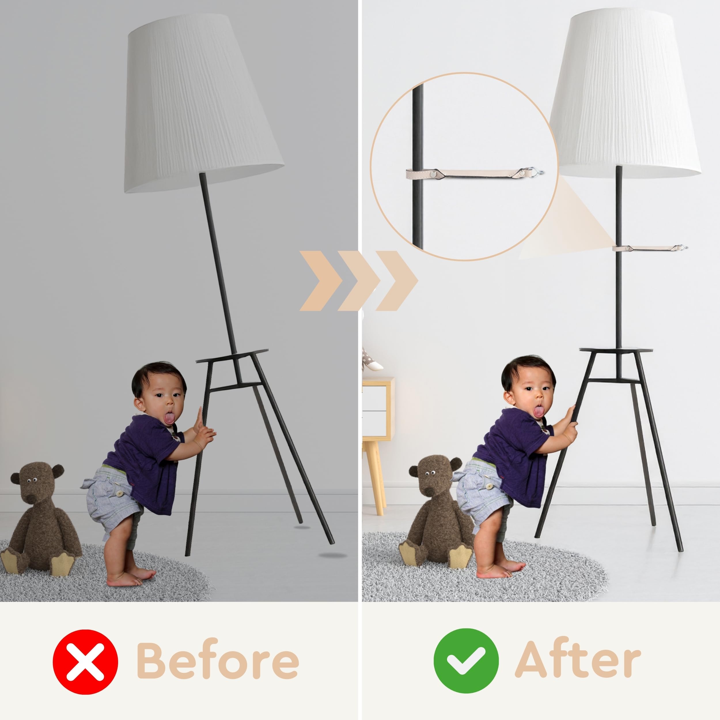 TUMBLENOT Floor Lamp Anchor for Baby proofing (2PCS) First of Its Kind Prevents Standing Lamps from Falling –Reusable for Generations, Compliments Home Decor, No Tools Needed, Baby Safety Pet Safety