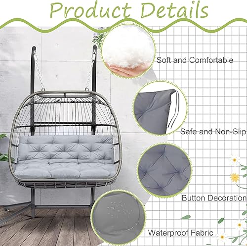 Miniatura 3 de RUFXIEZW Cojines de repuesto para columpio, cojín impermeable para columpio de porche, cojín de asiento de repuesto para 2-3 asientos con respaldo y