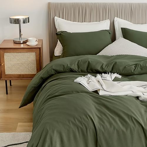 Miniatura 6 de VClife Juego de funda de edredón verde militar, microfibra suave lavada, tamaño queen, 3 piezas, 1 funda de edredón Queen y 2 fundas de almohada,