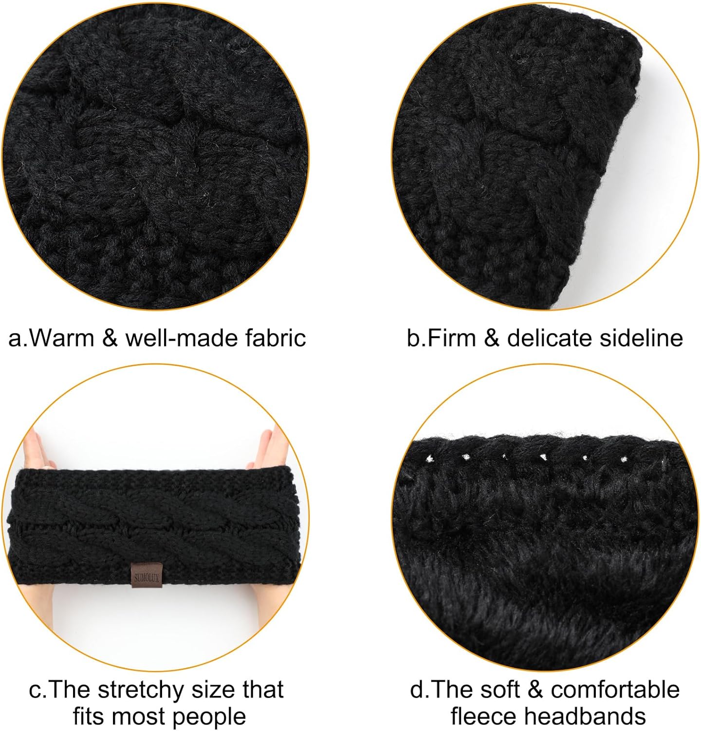 Sumolux Headbands for Women 4 Pack Winter Cable Knit Soft Fuzzy Fleece Lined Ear Warmers Cold Weather Ear Warmer Gifts - Image 5