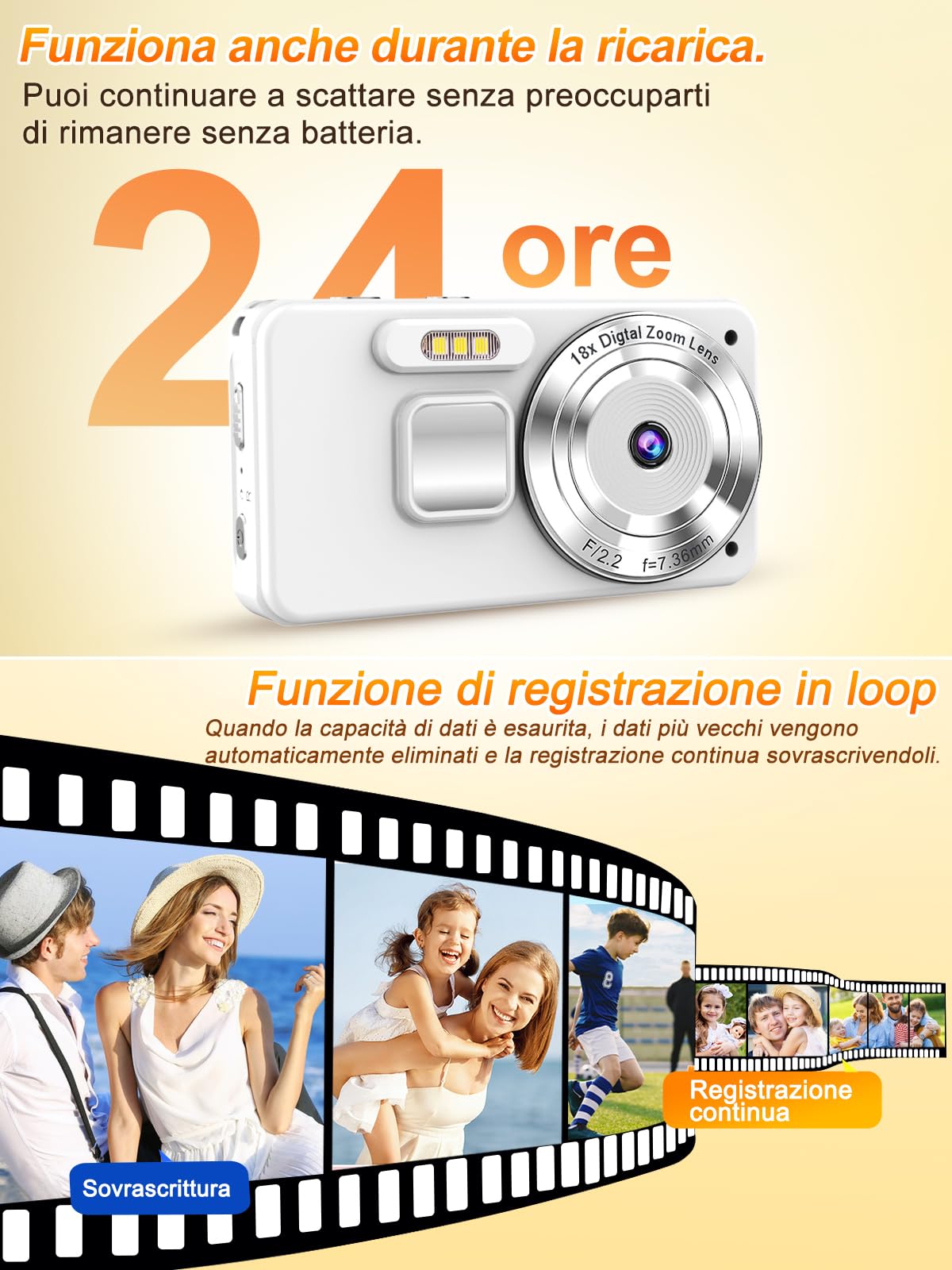 4K Fotocamera Digitale, 64MP Fotocamera Compatta con Autofocus e Zoom Digitale 18X, Schermo da 2,8", Registrazione Loop & Webcam, con Scheda SD da 32GB, Ideale per Vlog, Viaggi & Principianti