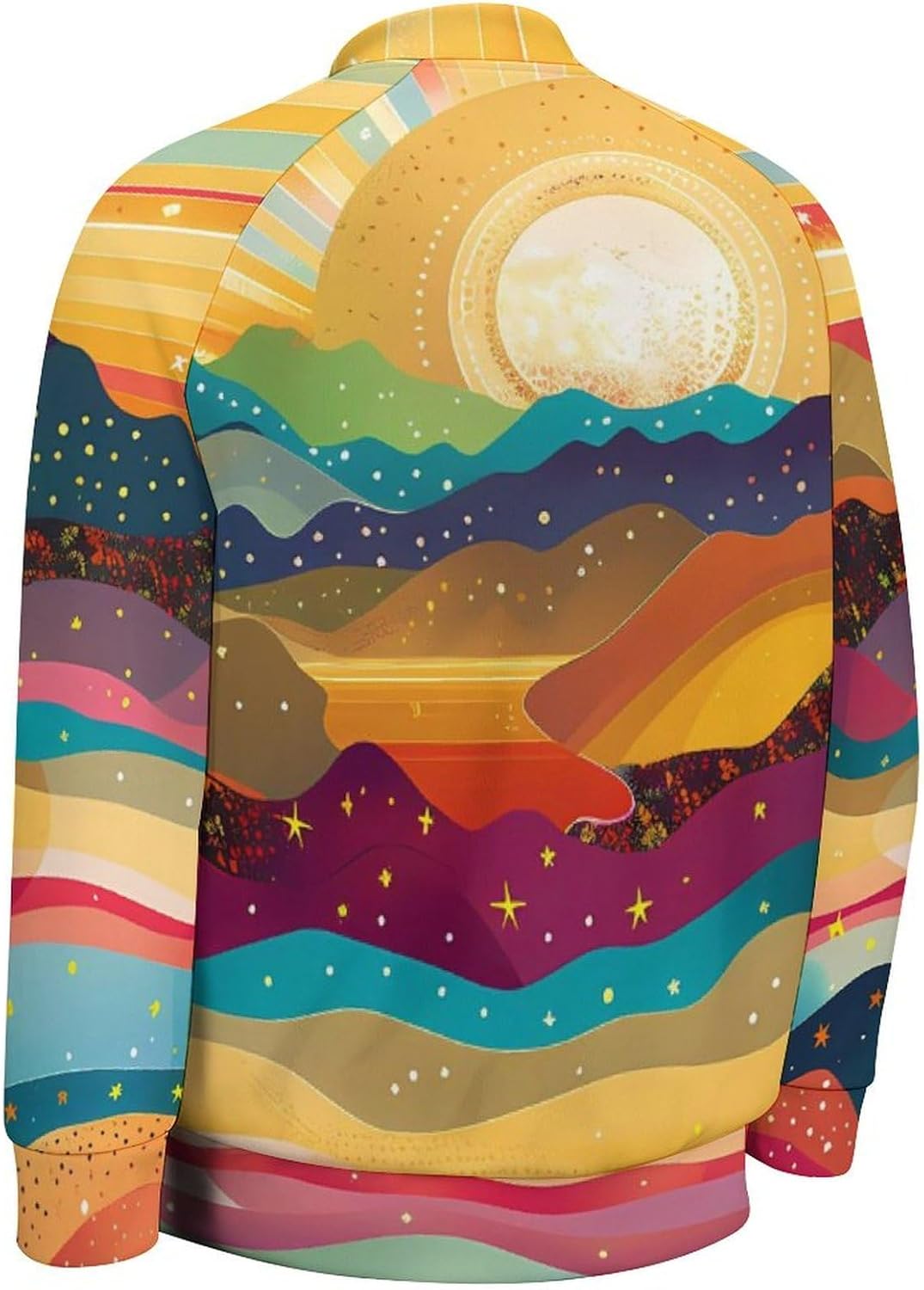 Psychedelic Landscape with Mountains Sun Novelty Men's Baseball Jackets Causal Sweatshirt Button Top Long Sleeve Coat