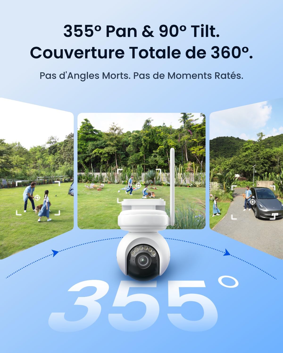 Reolink 4K PT Camera Surveillance WiFi Exterieure sans Fil, Pré-Enregistrement, Détection Intelligente, 360° Suivi Auto, ColorX Vision Nocturne, Batterie Haute Capacité, Altas PT Ultra+Panneau Solaire