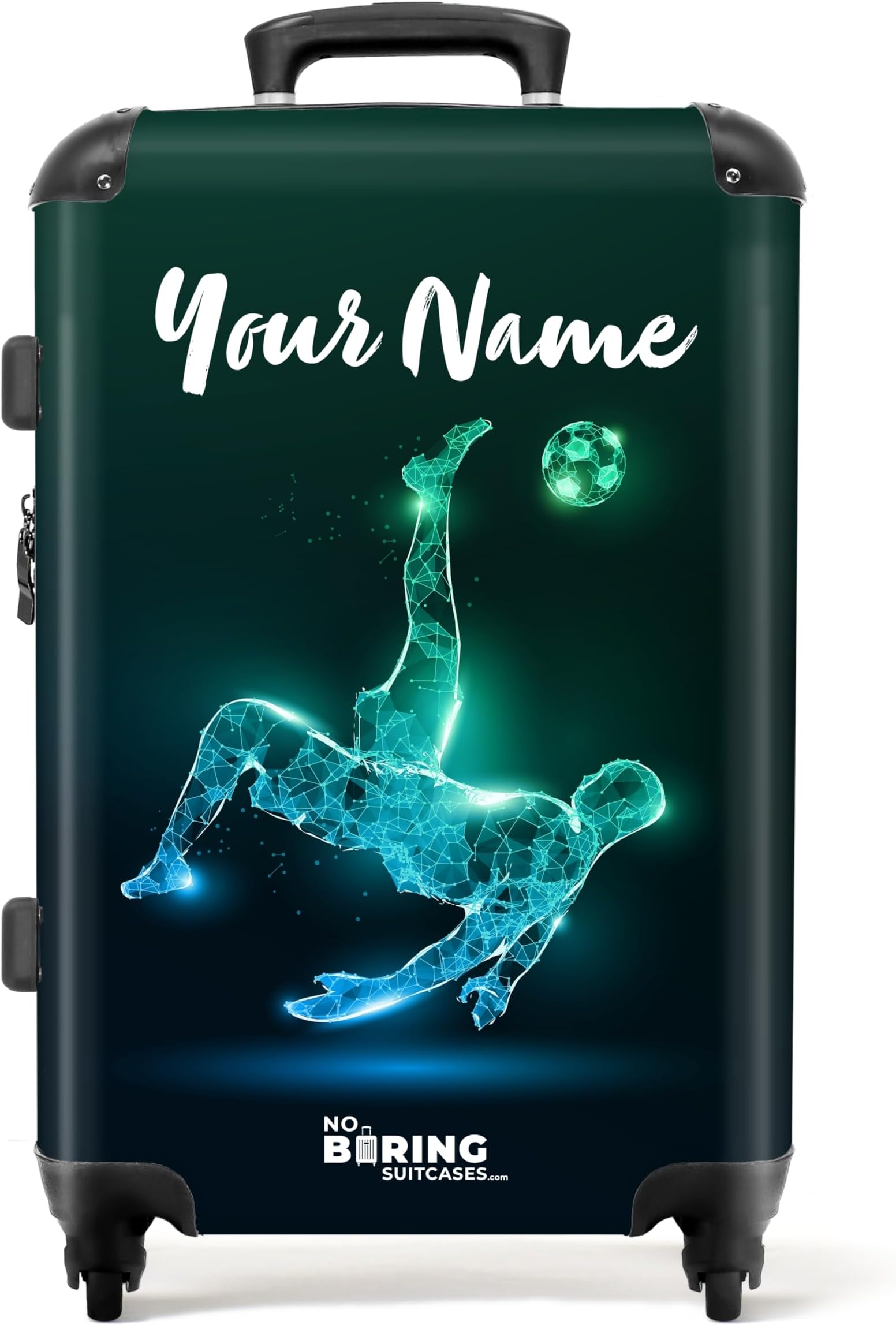 Children's Luggage Kids Suitcase for Boys - Personalised Large Hard Shell Luggage on Wheels - Silhouette Football Player - 26-28 inch - 23kg