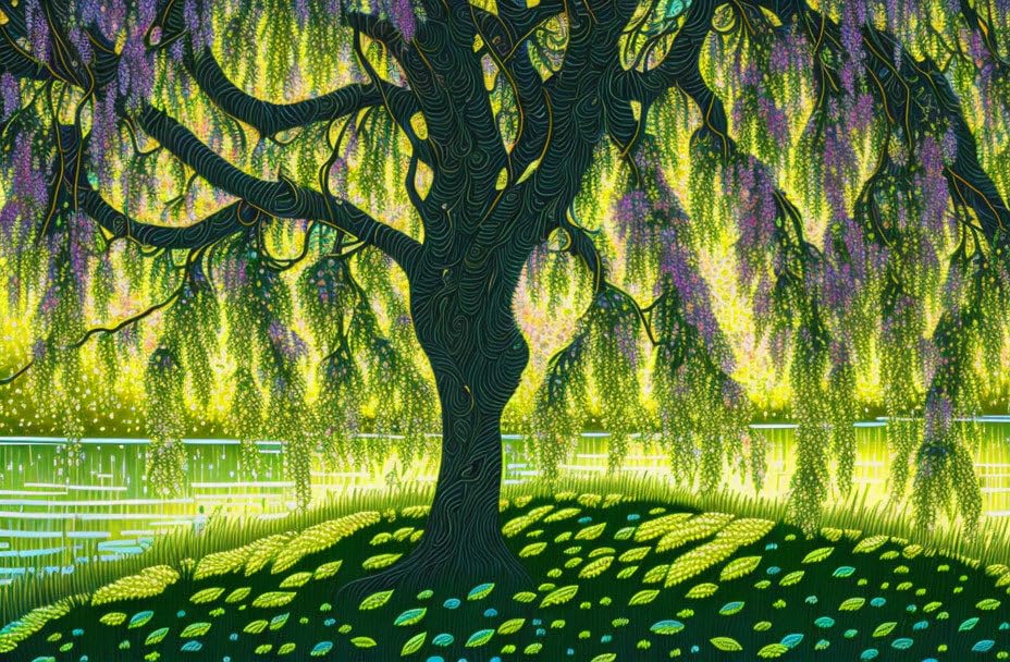 Toile murale arbre argenté irisé sans cadre 50x70 cm HMFMWYFI