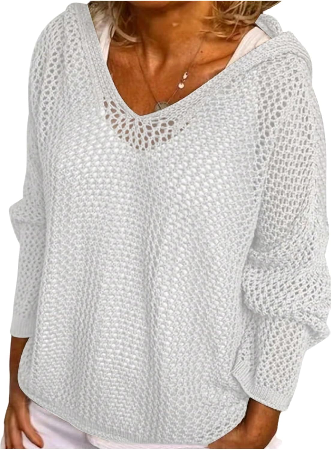 GORGLITTER Women's Beach Cover Up Crochet Sweater Boho Summer Vacation Outfits Long Sleeve Pullover Hoodie Knitwear