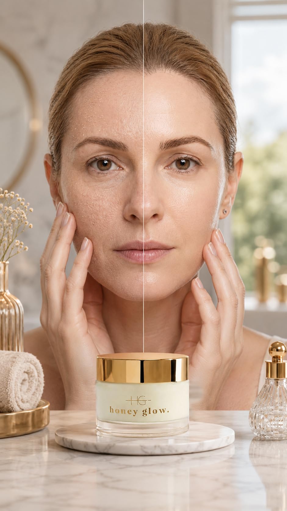 HoneyGlow ultra nawilżający ceramiczny krem do twarzy z miodem, wzmacnia barierę dla skóry i chroni przed światłem słonecznym, SPF15, sformułowany z niacynamidem, kwasem hialuronowym i