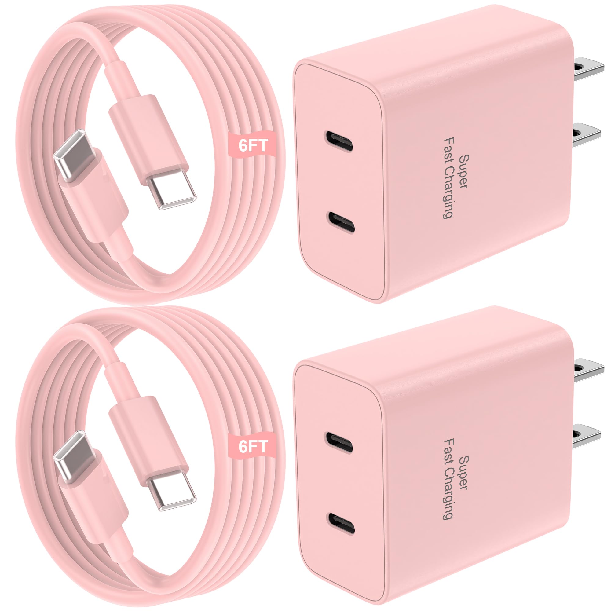 iPhone 18 17 16 15 Charger Fast Charging, 45W Dual USB C Android Phone Charger Block with 6FT Long Type C Cable Cord for Apple iPhone Duo/17/Pro Max/Air/16/15 Plus/iPad/S26 Ultra/S25/S24/S23/S22(Pink)