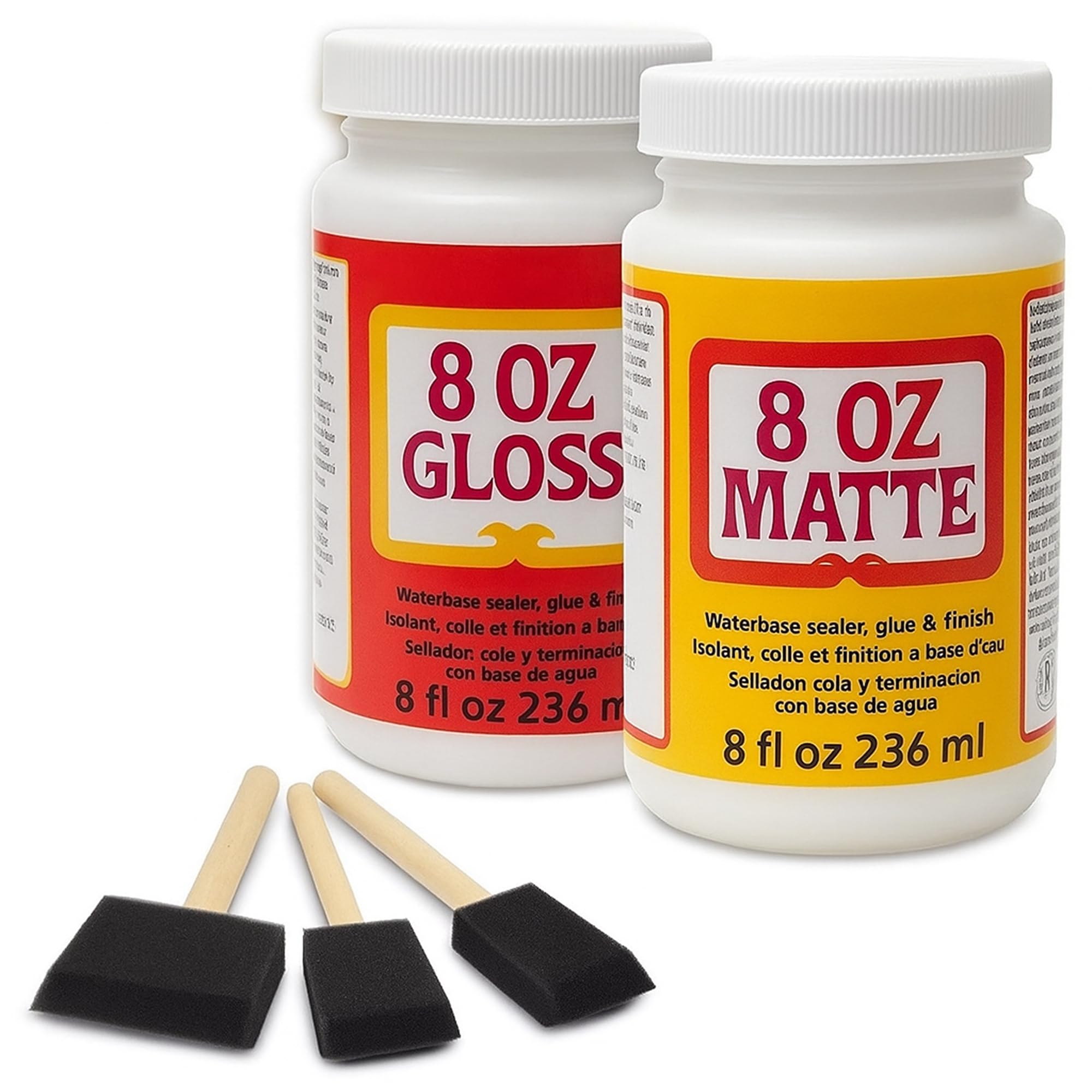 Decoupage Glue Kit – 2 Pack 8oz Gloss & 8oz Matte Glue Sealer Finish with 3 Foam Brushes – Water Based Craft Glue for Paper, Wood, Fabric & DIY Decoupage Projects